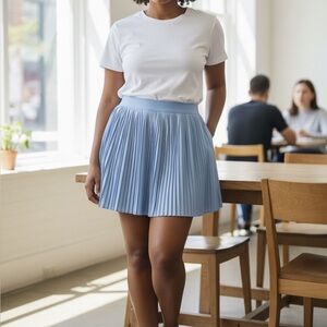 Light Blue Pleated Mini Skirt with Elastic Waistband